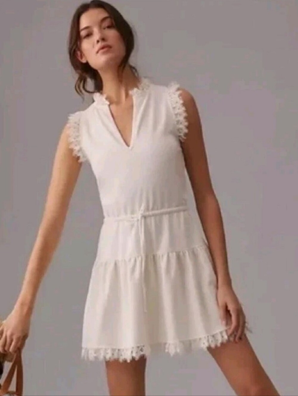 Anthropologie Sundays Tara White Sleeveless Tiered Dress S Lace We Are Sundays